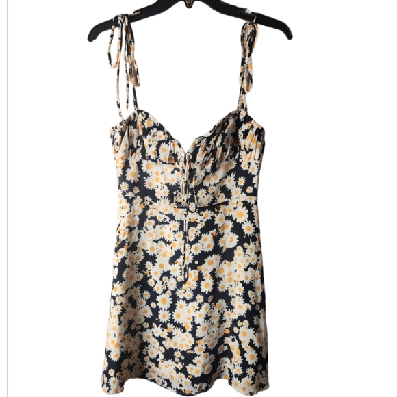 Realisation Par Black Floral Bustier Silk Mini Dress with Cream Daisies Small - Picture 7 of 10